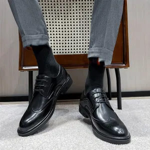 Casual Business Oxford Leather Shoes Men's Classic Retro Brogue Shoes Mens Lace-Up Business Leather Shoes Dress Office Flats Men Wedding Party Oxfords