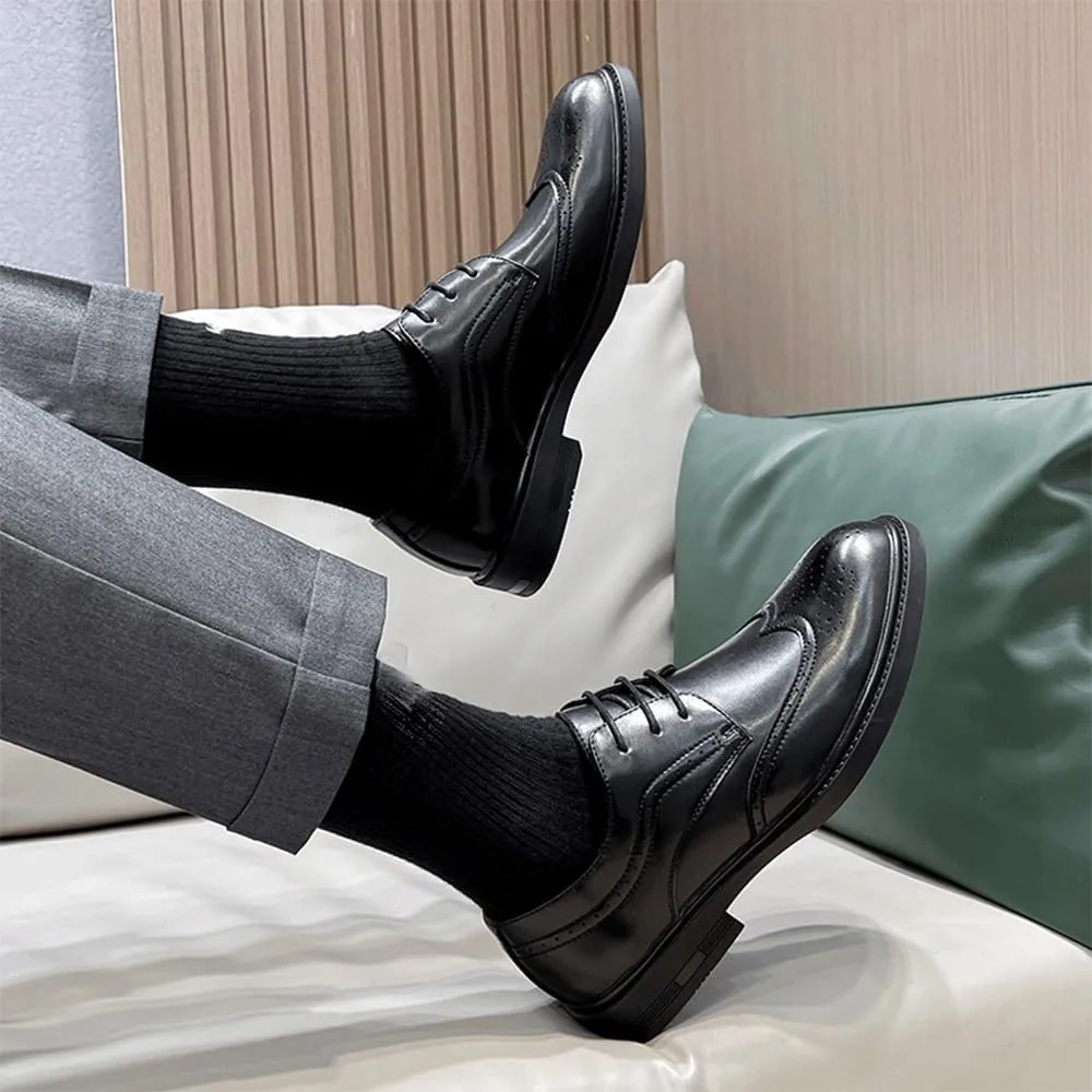 Casual Business Oxford Leather Shoes Men's Classic Retro Brogue Shoes Mens Lace-Up Business Leather Shoes Dress Office Flats Men Wedding Party Oxfords