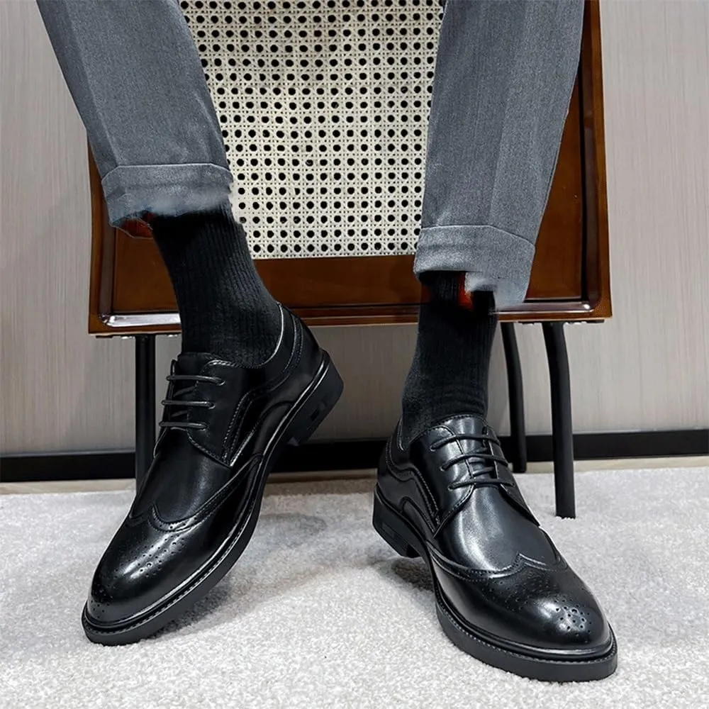 Casual Business Oxford Leather Shoes Men's Classic Retro Brogue Shoes Mens Lace-Up Business Leather Shoes Dress Office Flats Men Wedding Party Oxfords