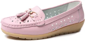 Casual Leather Wedge Shoes for Women Carved Flat Shoes Comfortable Driving Shoes