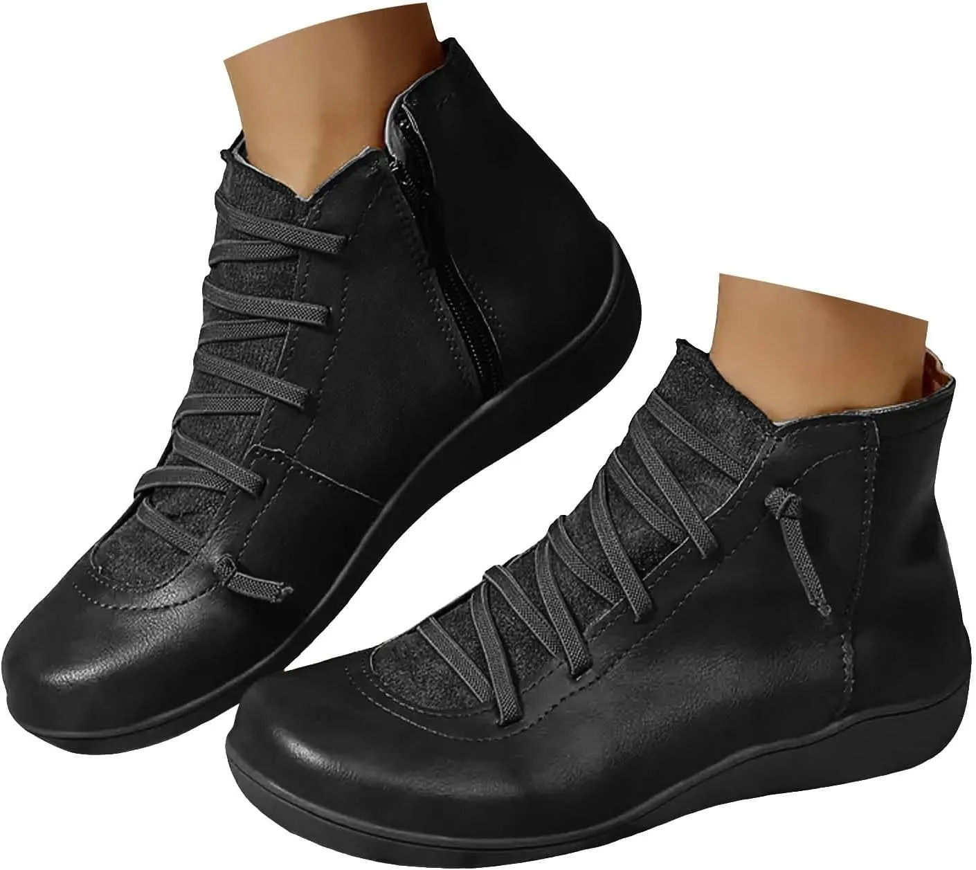 Cathalem Ankle Boots for Women, Womens Arch Support Low Heel Fashion Lace Up Zipper Booties Casual Walking Short Booties