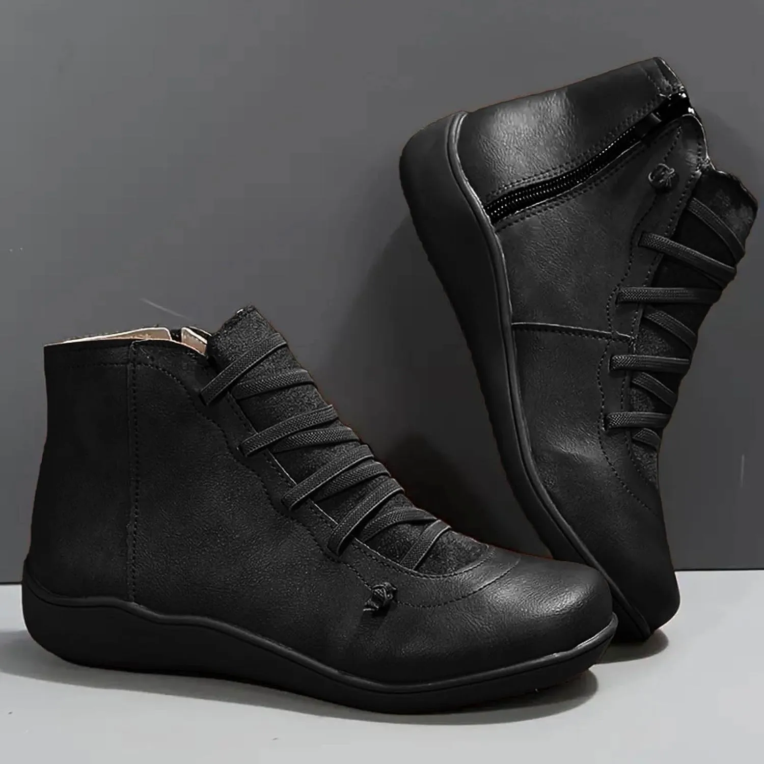 Cathalem Ankle Boots for Women, Womens Arch Support Low Heel Fashion Lace Up Zipper Booties Casual Walking Short Booties