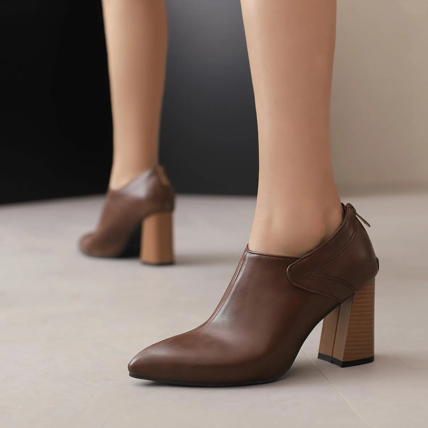 Chunky High Heels Loafers Womens Pointed Toe Court Shoes