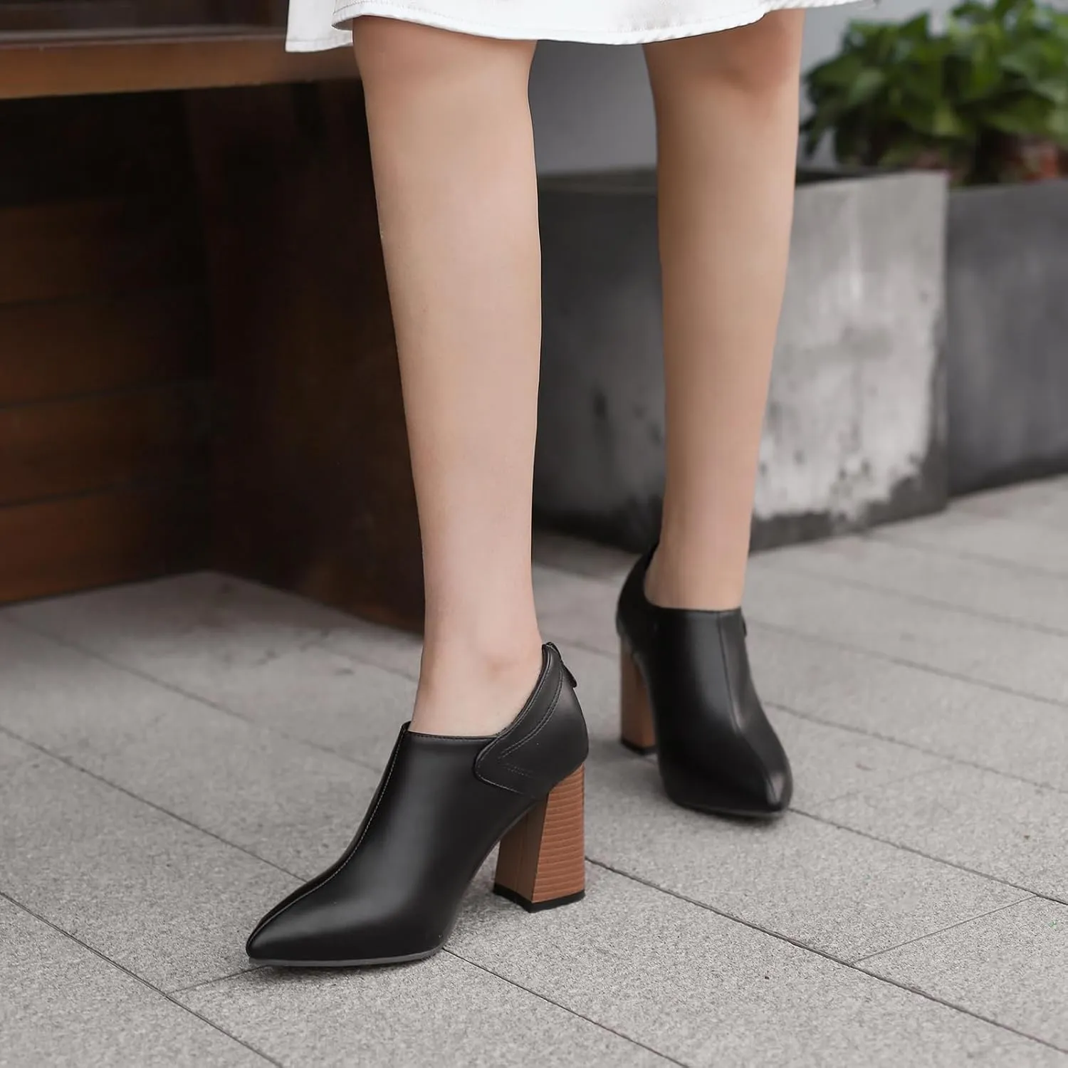 Chunky High Heels Loafers Womens Pointed Toe Court Shoes