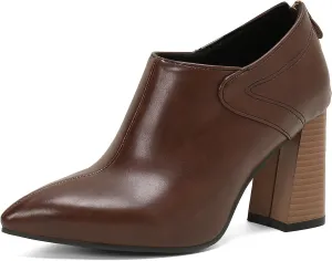 Chunky High Heels Loafers Womens Pointed Toe Court Shoes