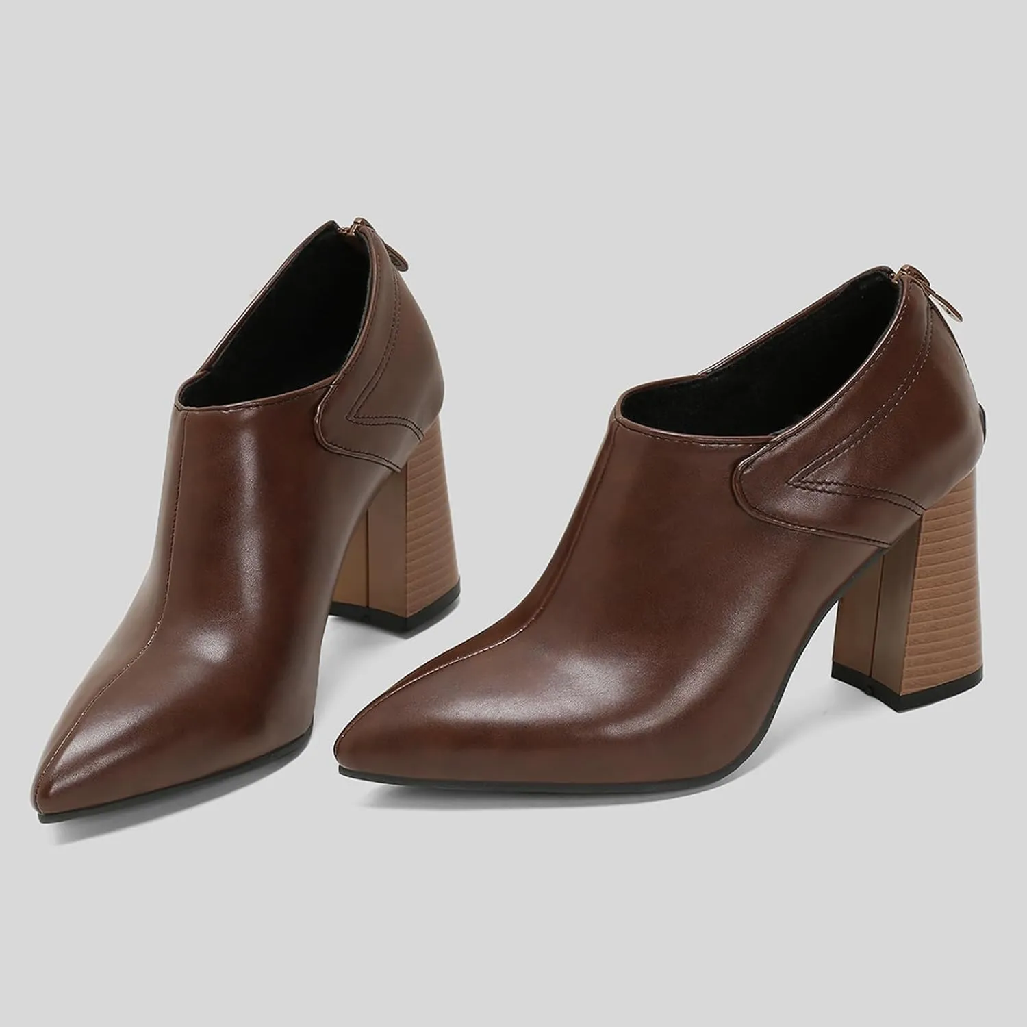 Chunky High Heels Loafers Womens Pointed Toe Court Shoes