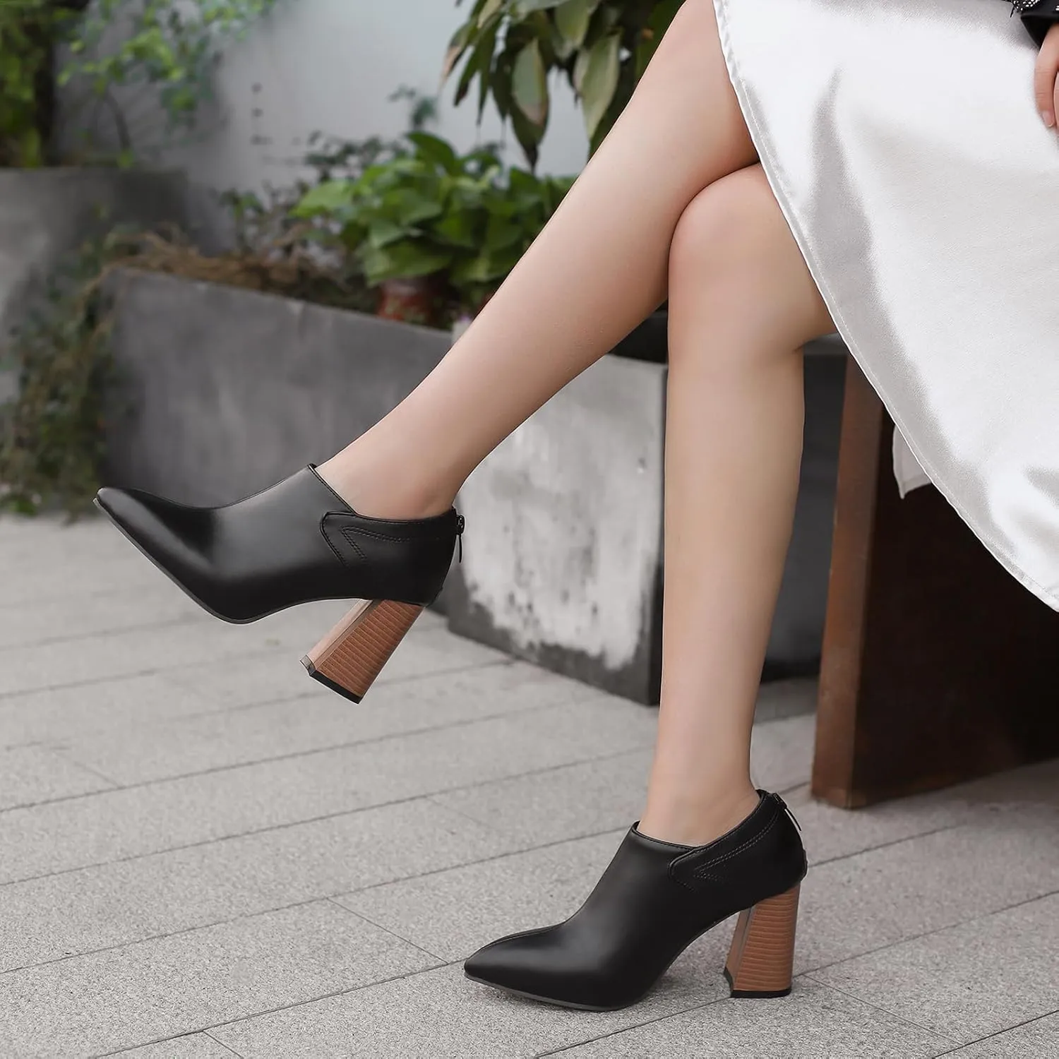 Chunky High Heels Loafers Womens Pointed Toe Court Shoes