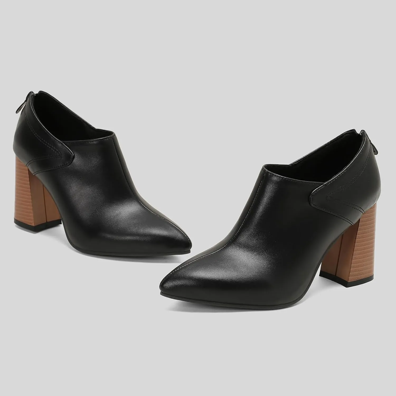 Chunky High Heels Loafers Womens Pointed Toe Court Shoes
