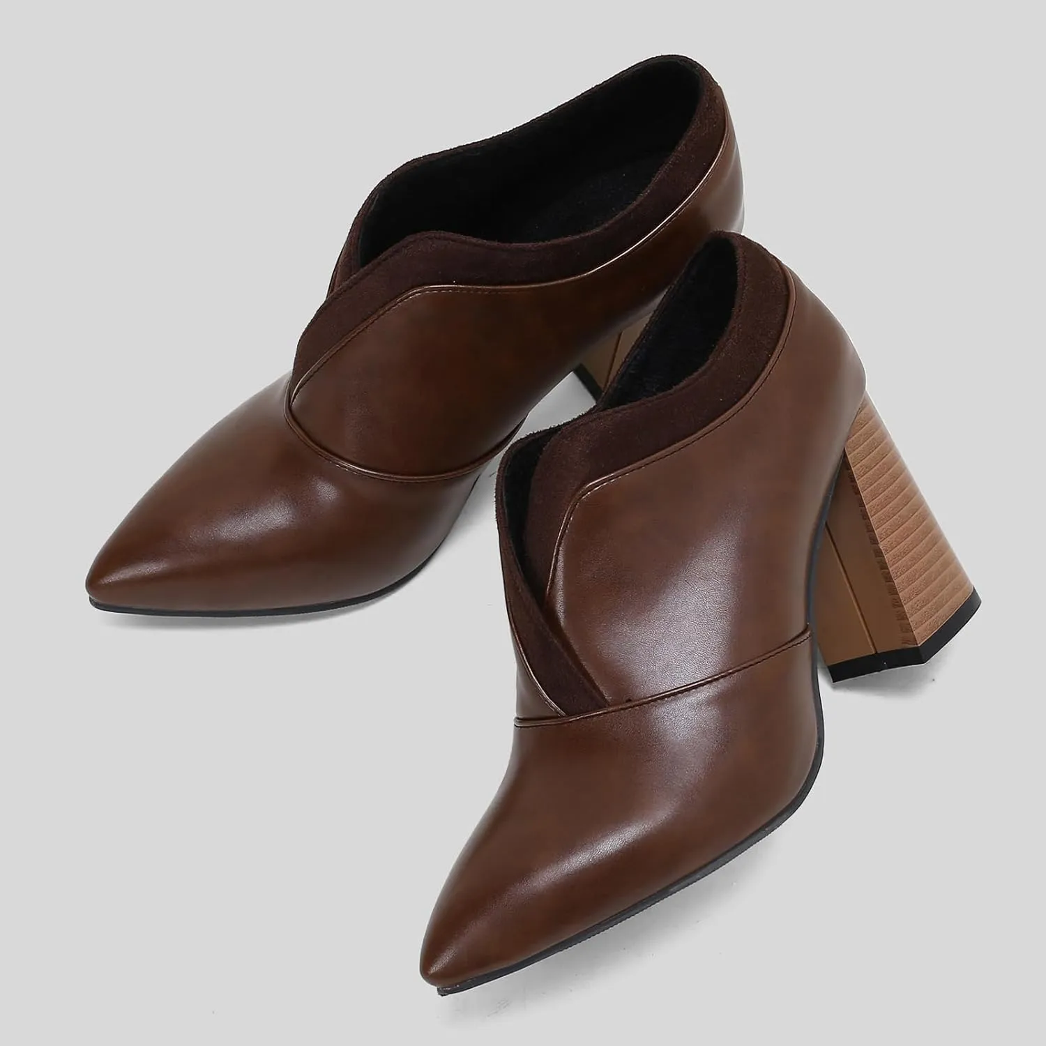 Chunky High Heels Loafers Womens Pointed Toe Court Shoes