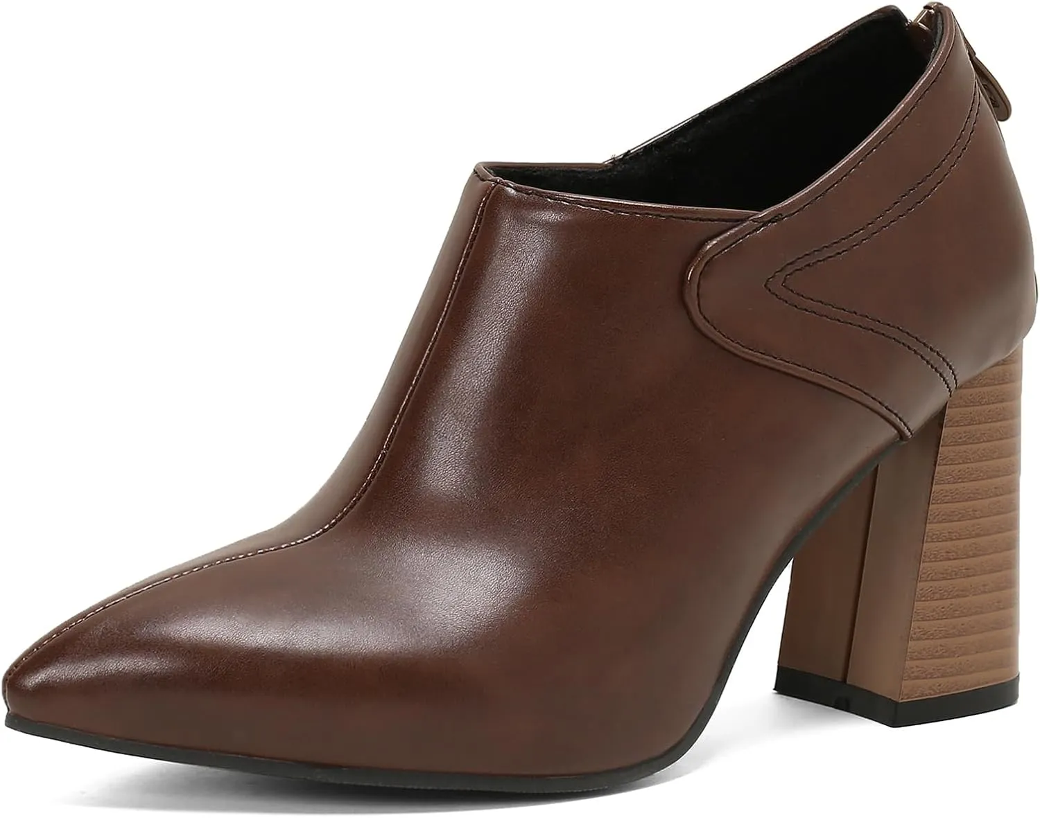 Chunky High Heels Loafers Womens Pointed Toe Court Shoes
