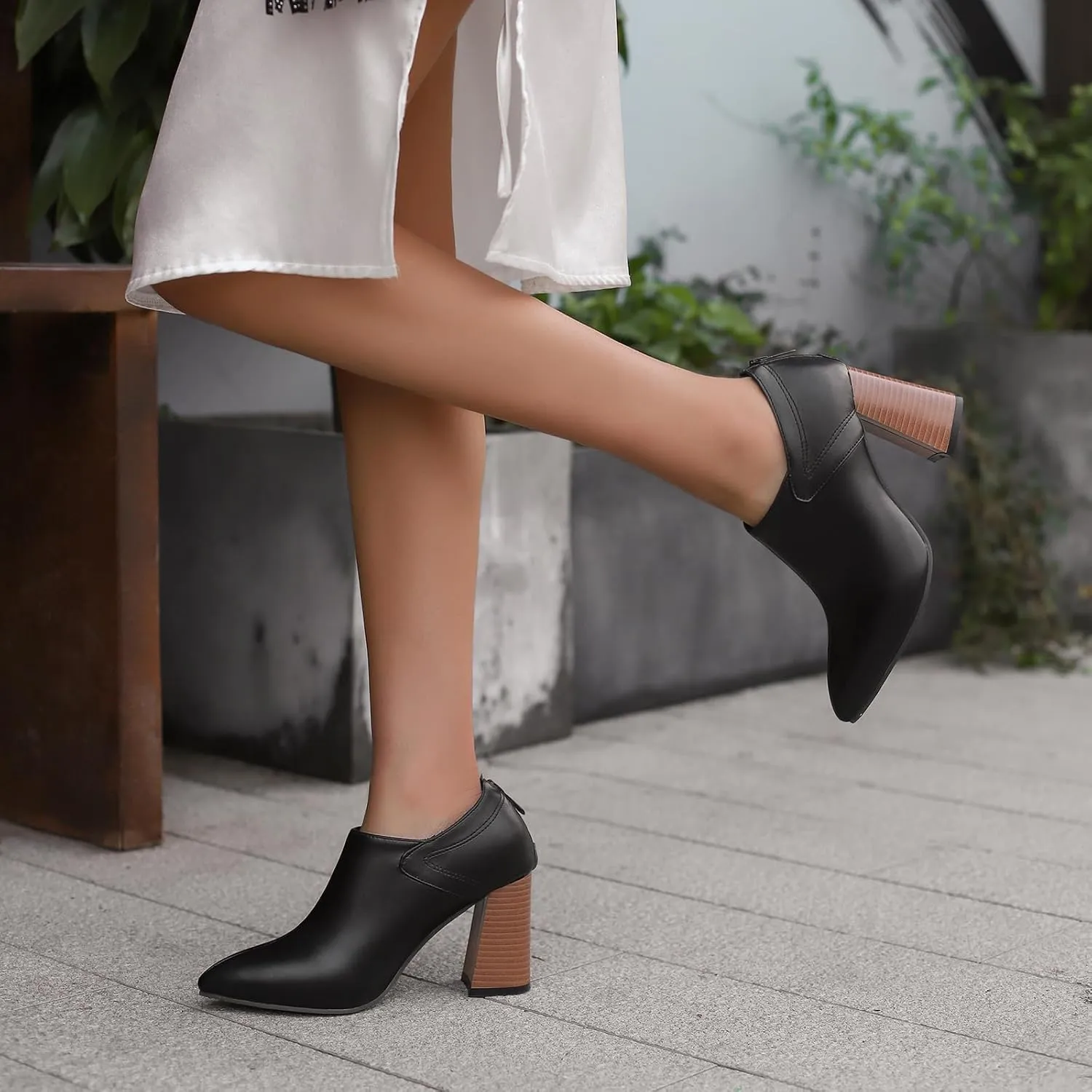 Chunky High Heels Loafers Womens Pointed Toe Court Shoes