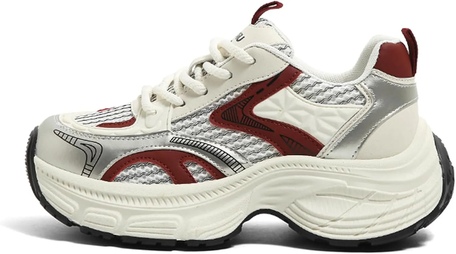 Chunky Lace-Up Fashion Sneakers for Women - Platform Trainers for Spring,Autumn,Travel - Dad Shoes with Versatile Style,Breathable Material - Casual Styles,Red-39