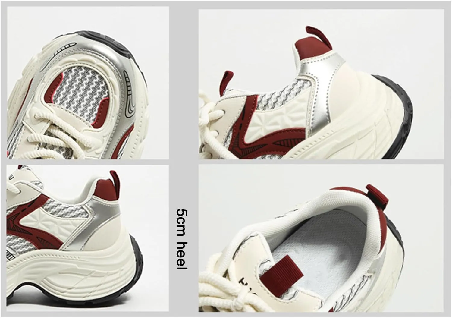 Chunky Lace-Up Fashion Sneakers for Women - Platform Trainers for Spring,Autumn,Travel - Dad Shoes with Versatile Style,Breathable Material - Casual Styles,Red-39