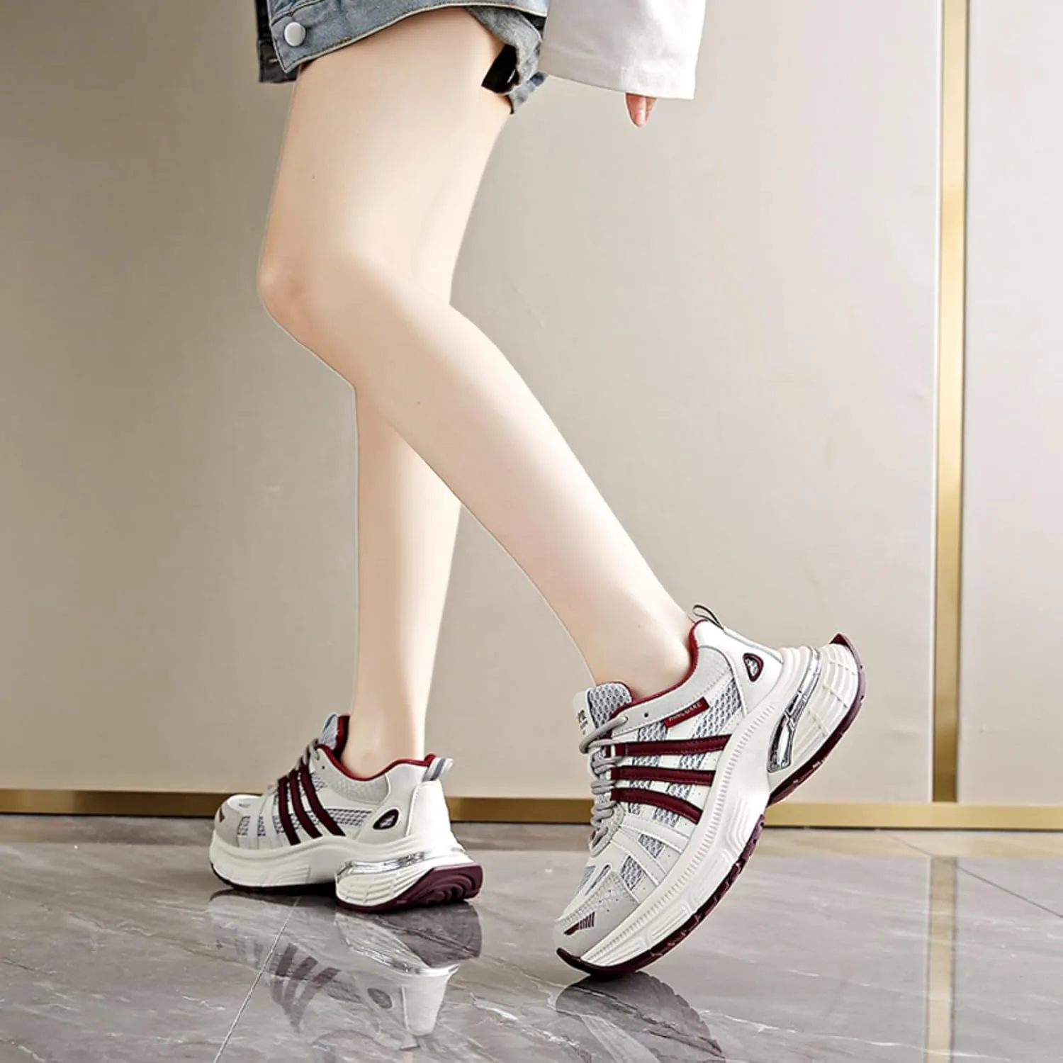 Chunky Sneakers for Women, Womens Fashion Sneakers, Lightweight Leather Sneakers for Women, Comfortable Casual Lace-Up Breathable Dad Shoes