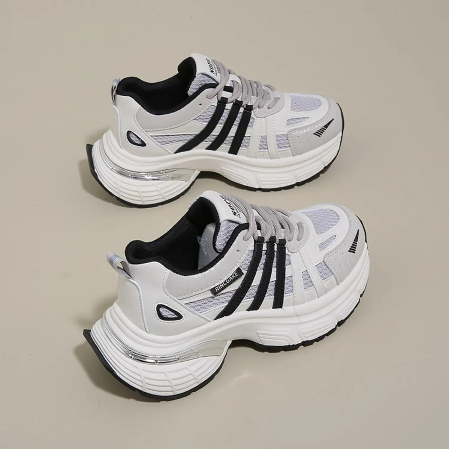 Chunky Sneakers for Women, Womens Fashion Sneakers, Lightweight Leather Sneakers for Women, Comfortable Casual Lace-Up Breathable Dad Shoes