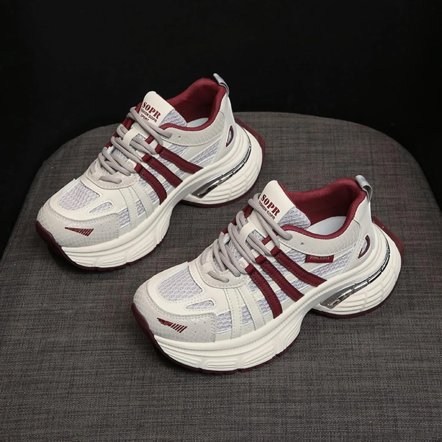 Chunky Sneakers for Women, Womens Fashion Sneakers, Lightweight Leather Sneakers for Women, Comfortable Casual Lace-Up Breathable Dad Shoes