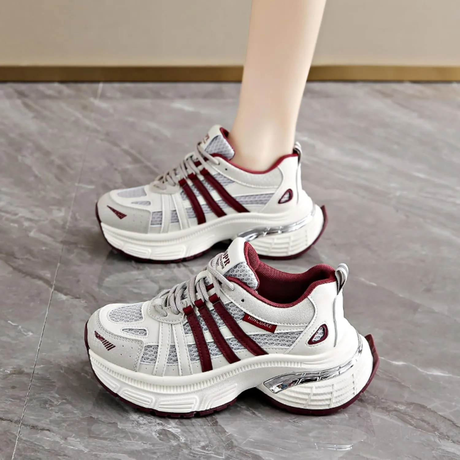 Chunky Sneakers for Women, Womens Fashion Sneakers, Lightweight Leather Sneakers for Women, Comfortable Casual Lace-Up Breathable Dad Shoes