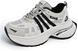 Chunky Sneakers for Women, Womens Fashion Sneakers, Lightweight Leather Sneakers for Women, Comfortable Casual Lace-Up Breathable Dad Shoes