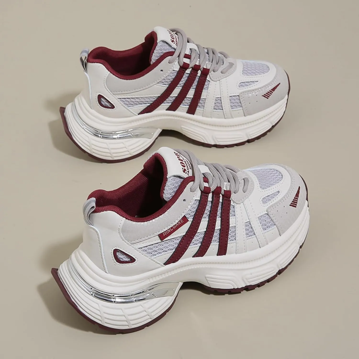Chunky Sneakers for Women, Womens Fashion Sneakers, Lightweight Leather Sneakers for Women, Comfortable Casual Lace-Up Breathable Dad Shoes