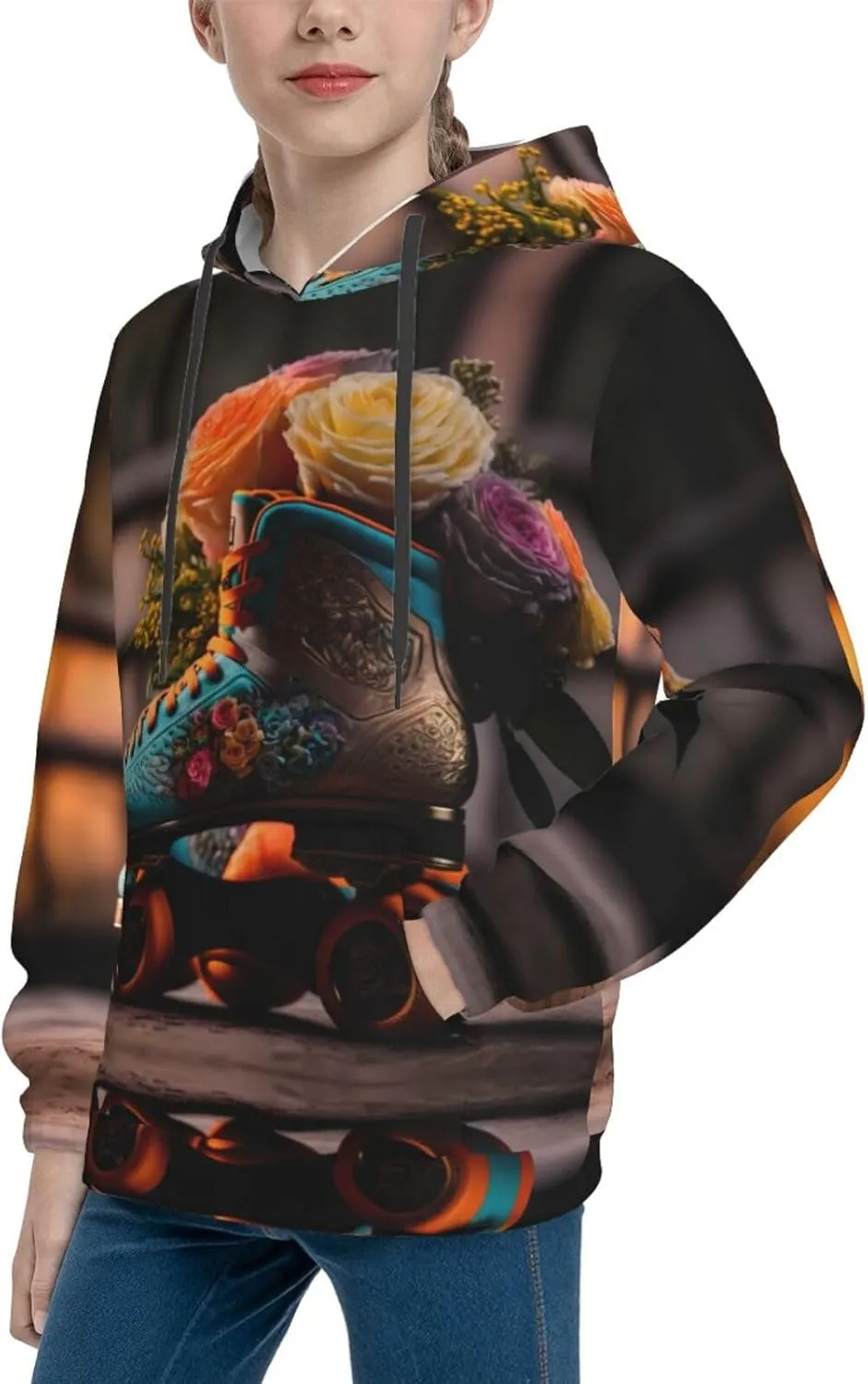 Classic Floral Blue Skate Shoes Hoodies for Teen - Clothes Size Youth Pullover Hoodies & Sweatshirts with Pocket
