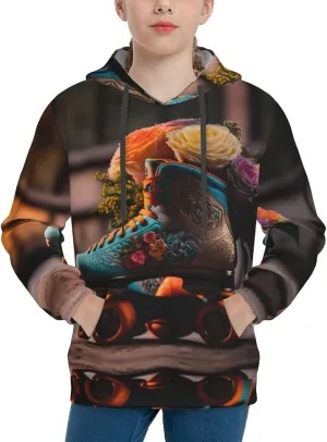 Classic Floral Blue Skate Shoes Hoodies for Teen - Clothes Size Youth Pullover Hoodies & Sweatshirts with Pocket