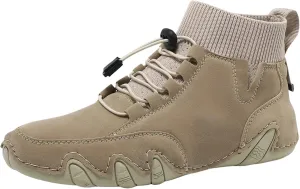 Couple's High Top Casual Shoes Casual Leather Water Proof Boots Splicing Leather Shoes Soft Soled Semi Casual Shoes Men
