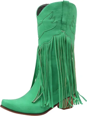 Cowboy Boots for Women Mid Calf Fringe Cowgirl Boots Fringe Western Low Heel Boots Wide Calf Riding Cowboy Boots
