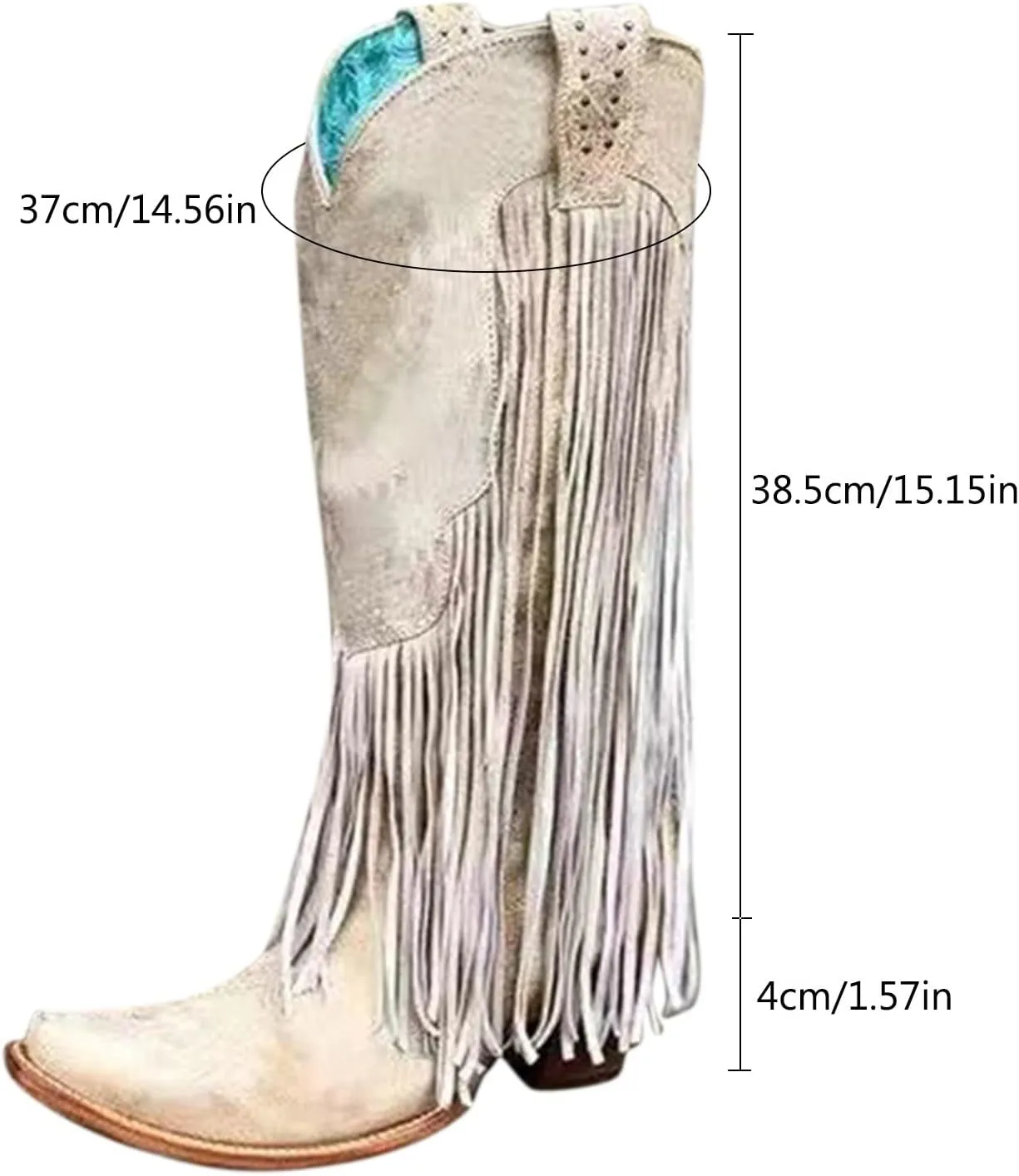 Cowboy Boots for Women Mid Calf Fringe Cowgirl Boots Fringe Western Low Heel Boots Wide Calf Riding Cowboy Boots