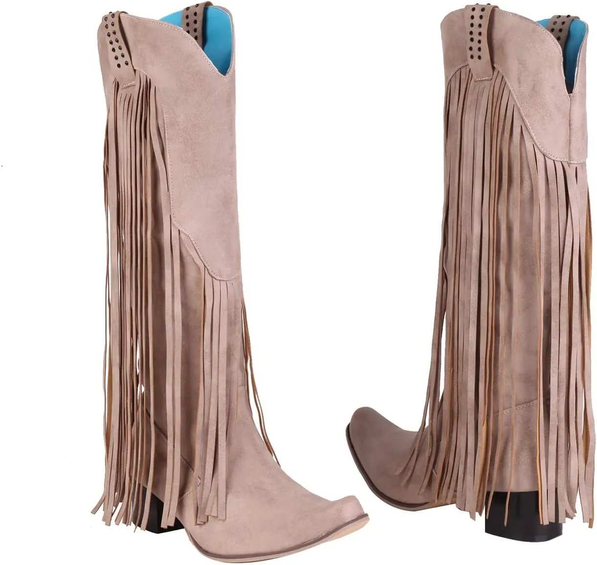 Cowboy Boots for Women Mid Calf Fringe Cowgirl Boots Fringe Western Low Heel Boots Wide Calf Riding Cowboy Boots