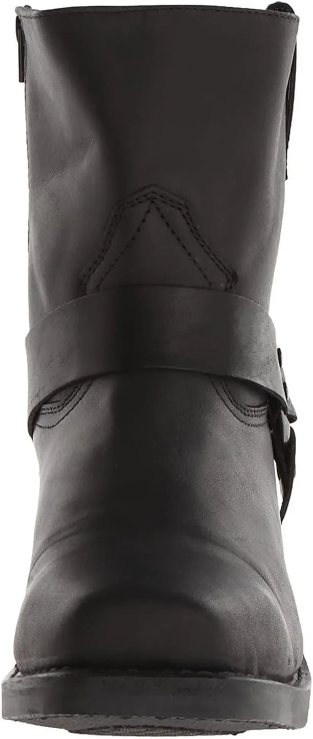 Cowboy Boots for Women Retro Straps Mid Calf Motorcycle Boots Casual Square Toe Western Short Boots with Zipper