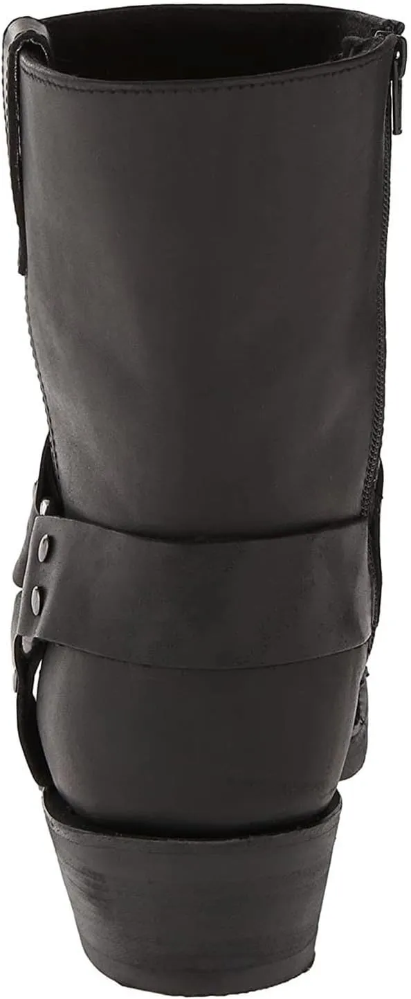 Cowboy Boots for Women Retro Straps Mid Calf Motorcycle Boots Casual Square Toe Western Short Boots with Zipper