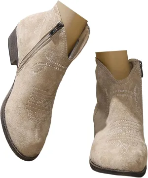 Cowboy Boots for Women, Womens Chunky Low Heel Ankle Boots Classic Pointed Toe Side Zipper Booties Arch Support Shoes
