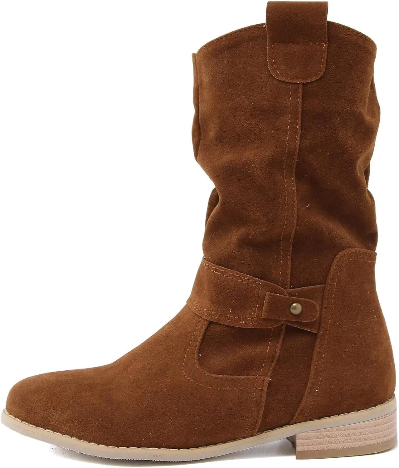 Cowgirl Boots for Women Wide Calf Western Cowboy Boots Retro Low Heel Mid Calf Boots Suede Zipper Dress Winter Shoes