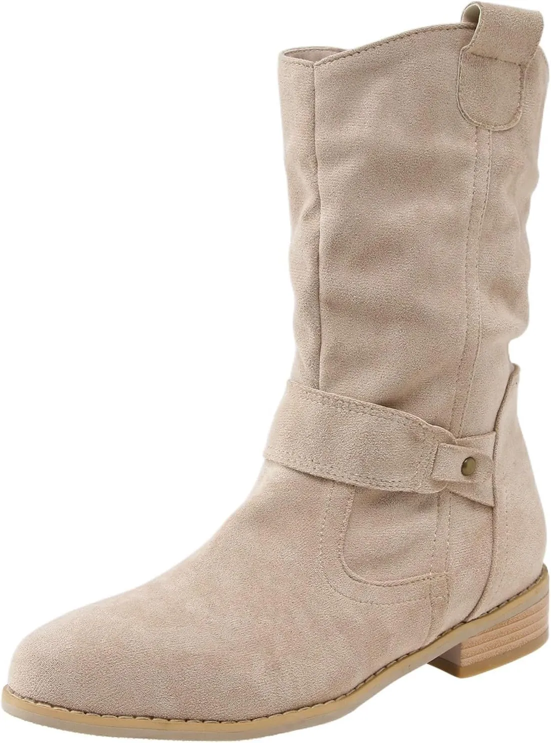 Cowgirl Boots for Women Wide Calf Western Cowboy Boots Retro Low Heel Mid Calf Boots Suede Zipper Dress Winter Shoes