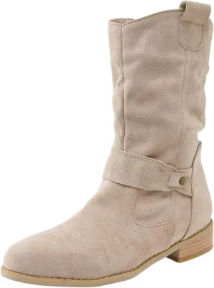 Cowgirl Boots for Women Wide Calf Western Cowboy Boots Retro Low Heel Mid Calf Boots Suede Zipper Dress Winter Shoes