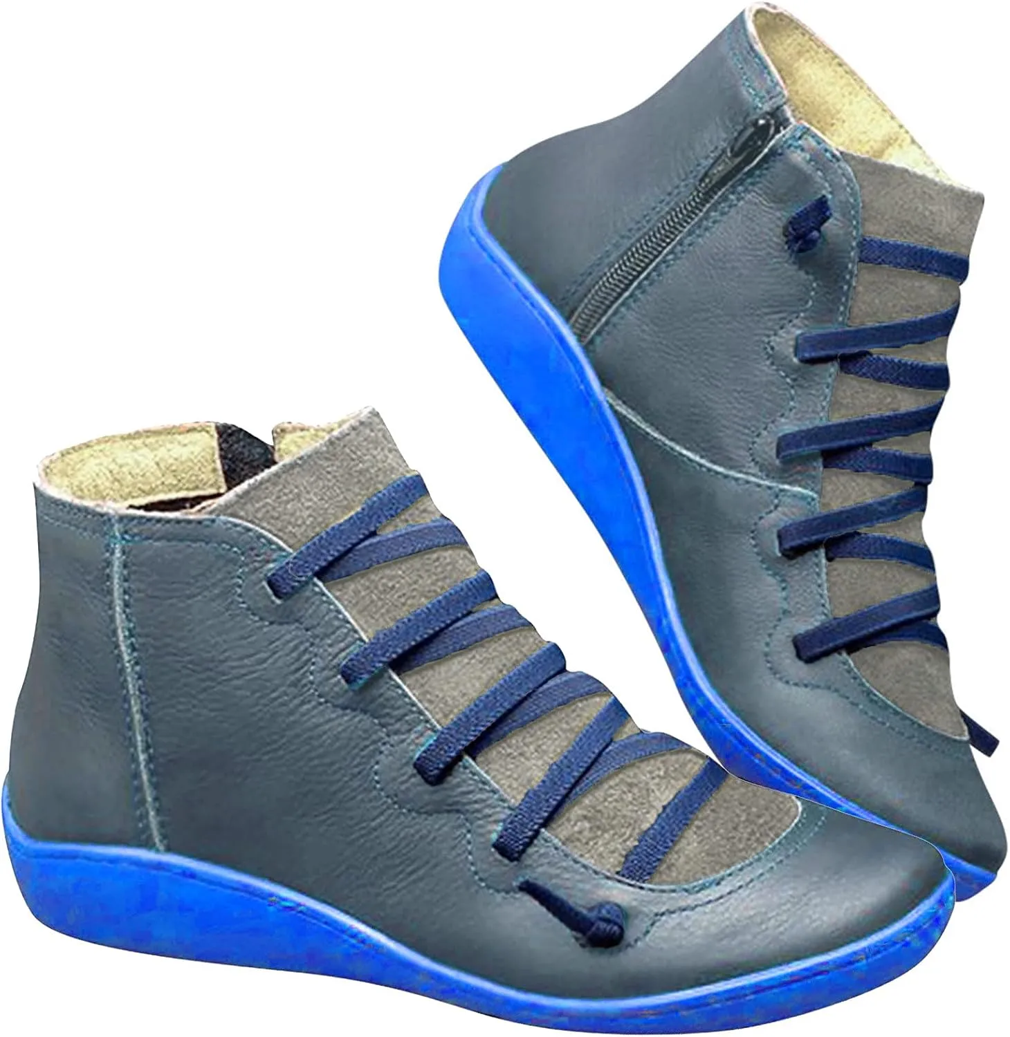 Ctreela Arch Supports Shoes Outdoor Hiking Lace up Ankle Boots Comfort Flat Heel Walking Booties Orthopedic Shoes for Women