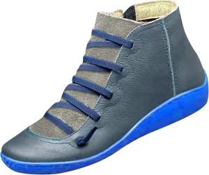 Ctreela Arch Supports Shoes Outdoor Hiking Lace up Ankle Boots Comfort Flat Heel Walking Booties Orthopedic Shoes for Women