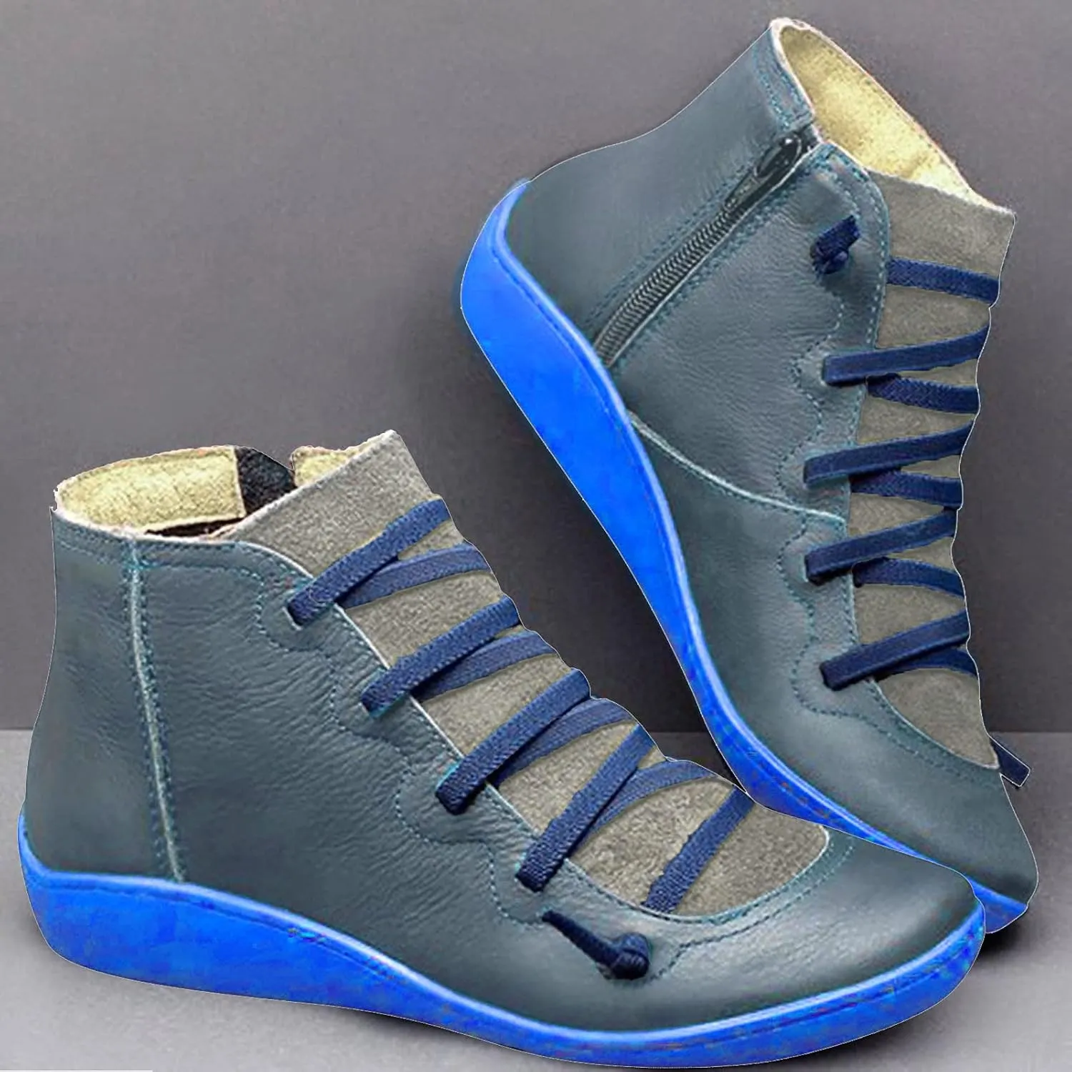 Ctreela Arch Supports Shoes Outdoor Hiking Lace up Ankle Boots Comfort Flat Heel Walking Booties Orthopedic Shoes for Women