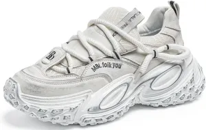 Cute Lace Up Platform Comfortable Breathable Casual Dad Shoes Solid Color Thick Sole Sneakers for Women