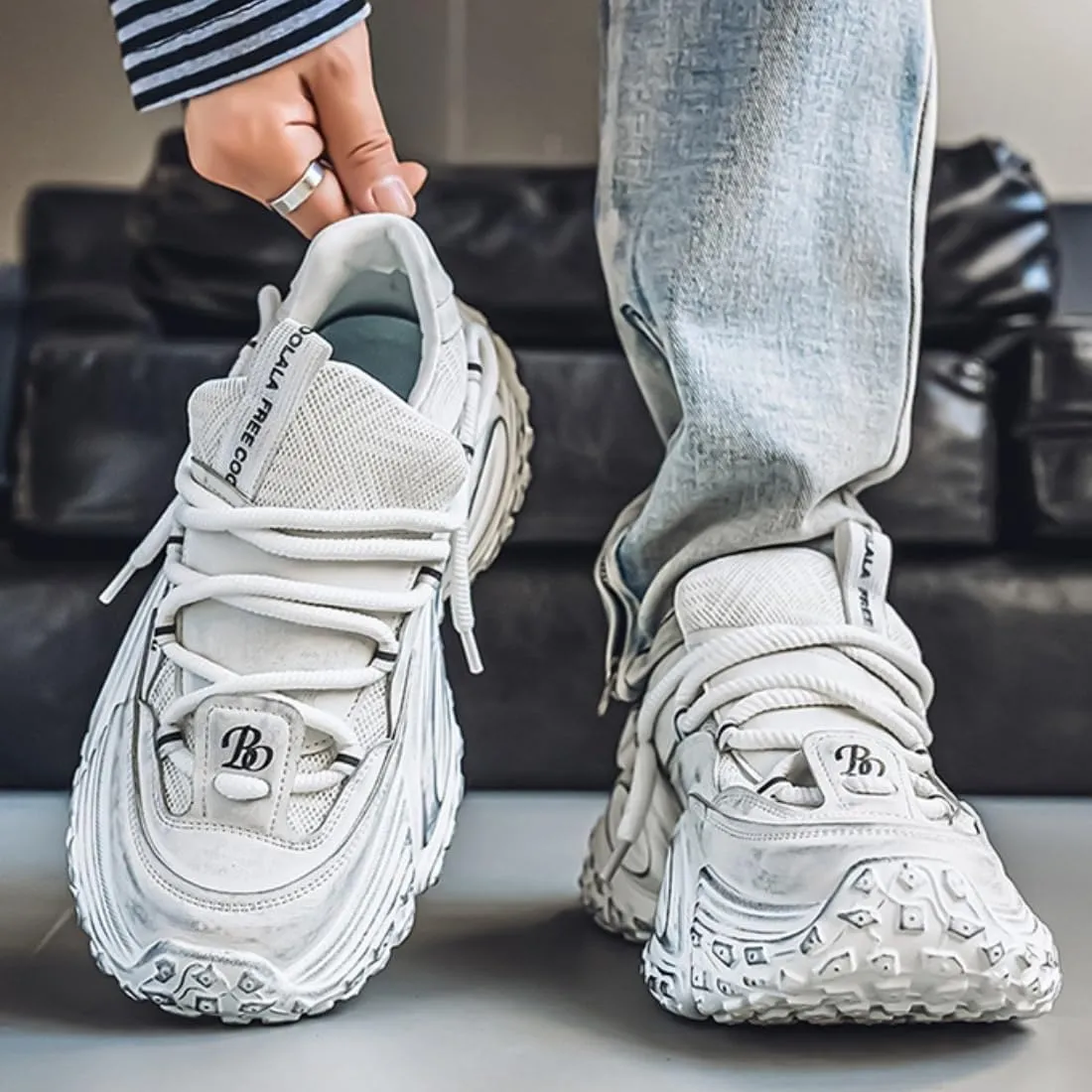 Cute Lace Up Platform Comfortable Breathable Casual Dad Shoes Solid Color Thick Sole Sneakers for Women