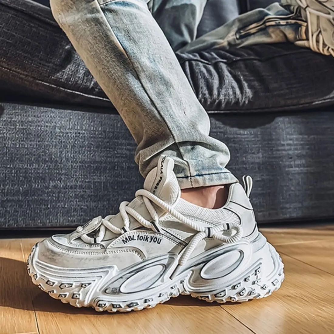 Cute Lace Up Platform Comfortable Breathable Casual Dad Shoes Solid Color Thick Sole Sneakers for Women