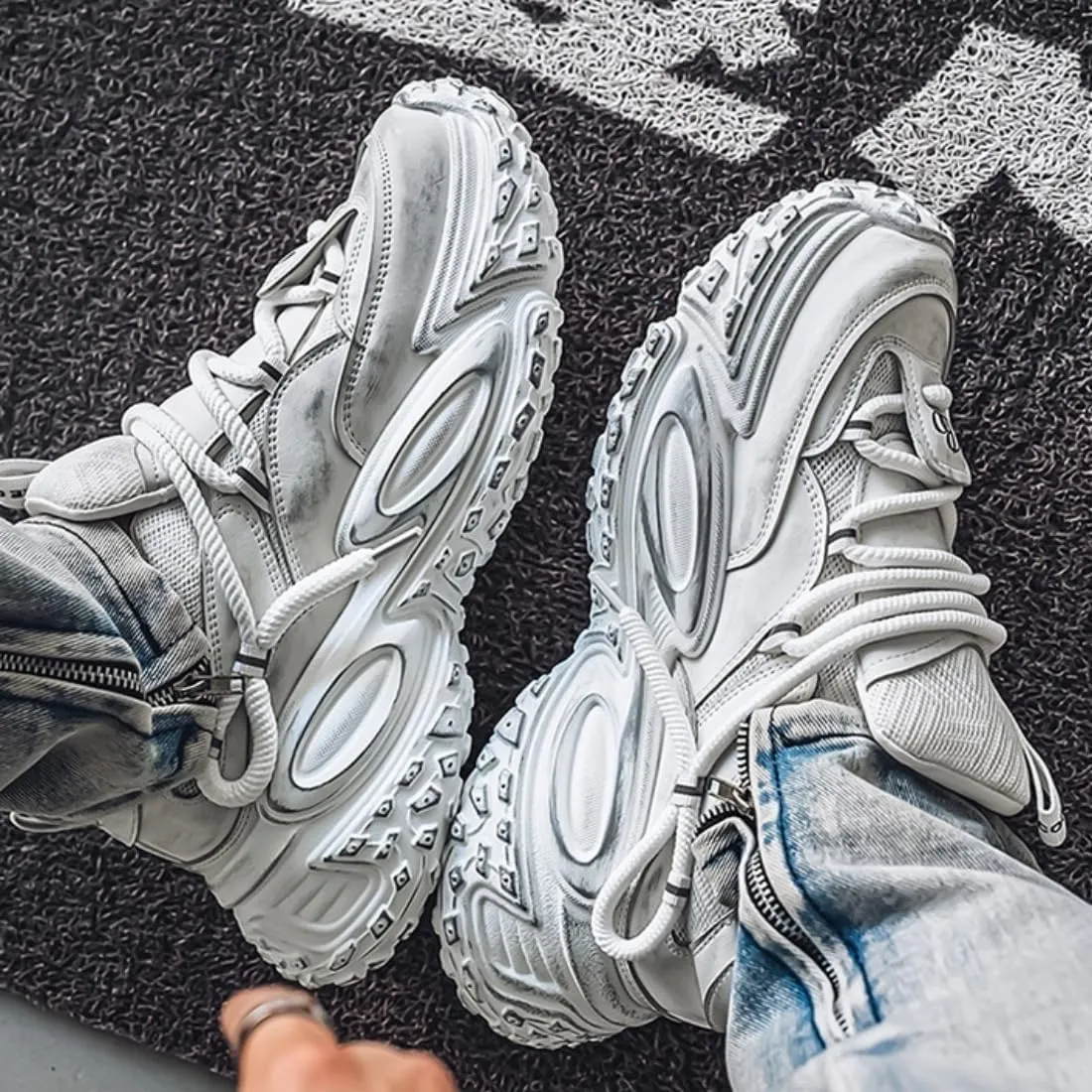 Cute Lace Up Platform Comfortable Breathable Casual Dad Shoes Solid Color Thick Sole Sneakers for Women