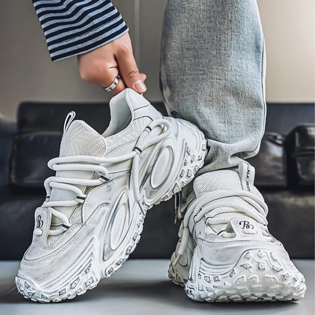 Cute Lace Up Platform Comfortable Breathable Casual Dad Shoes Solid Color Thick Sole Sneakers for Women