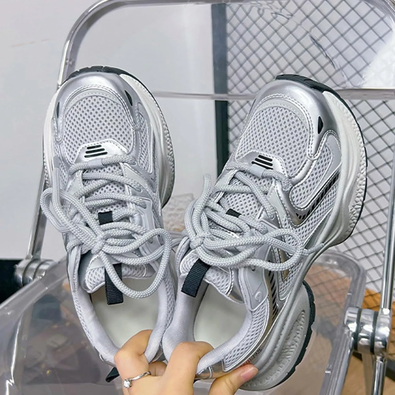 Dad Shoes-Women's Fashion Sneakers White Thick Bottom Trainers Casual Breathable Comfortable Lace Up Platform Shoes Women's Chunky Heel Oxford Shoes