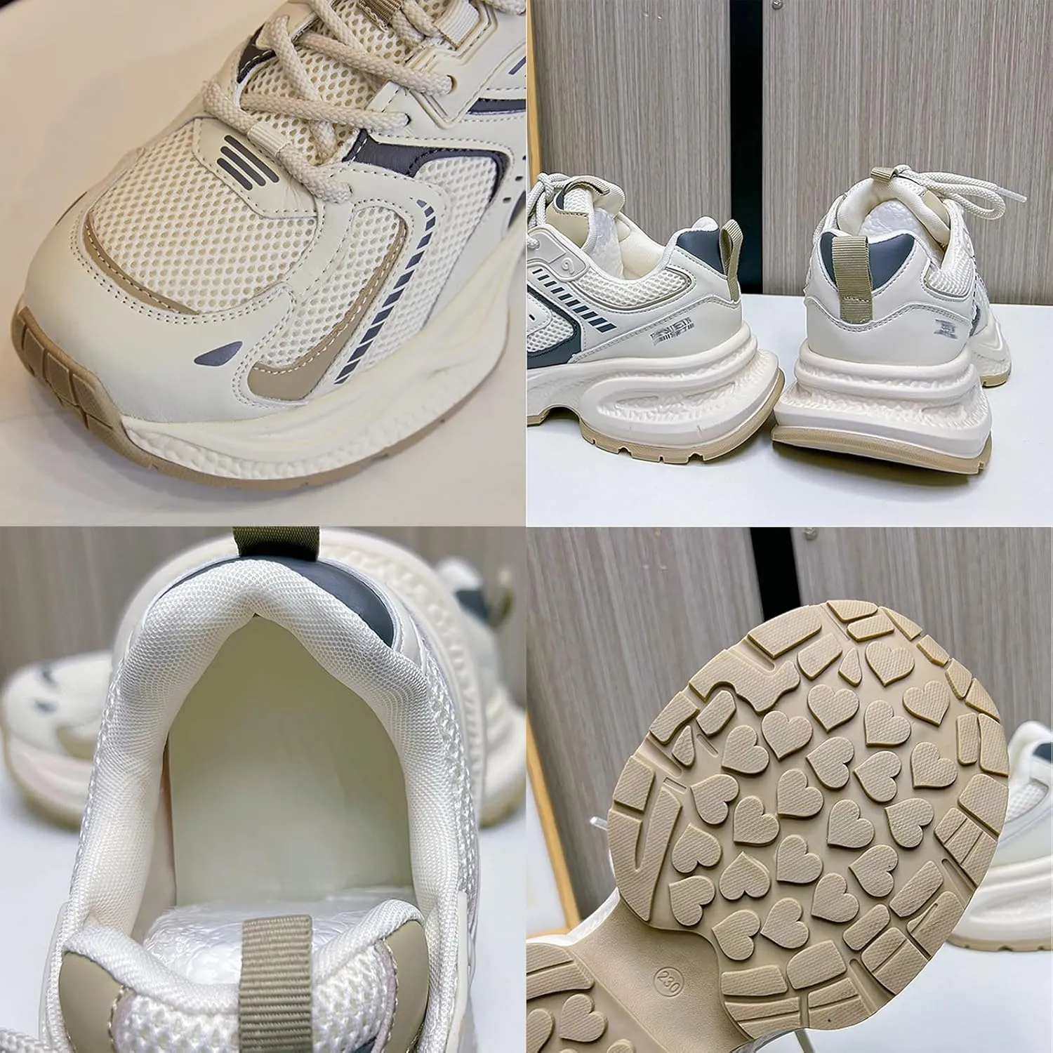 Dad Shoes-Women's Fashion Sneakers White Thick Bottom Trainers Casual Breathable Comfortable Lace Up Platform Shoes Women's Chunky Heel Oxford Shoes