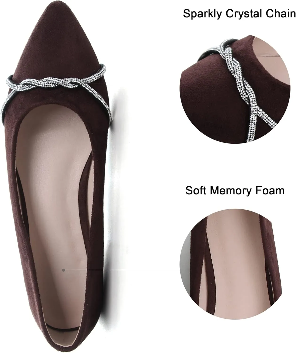 Dear Time Women's Pointed Toe Flat Shoes Rhinestone Chain Shiny Loafers Dress Comfortable Ballets Shoes for Office Work