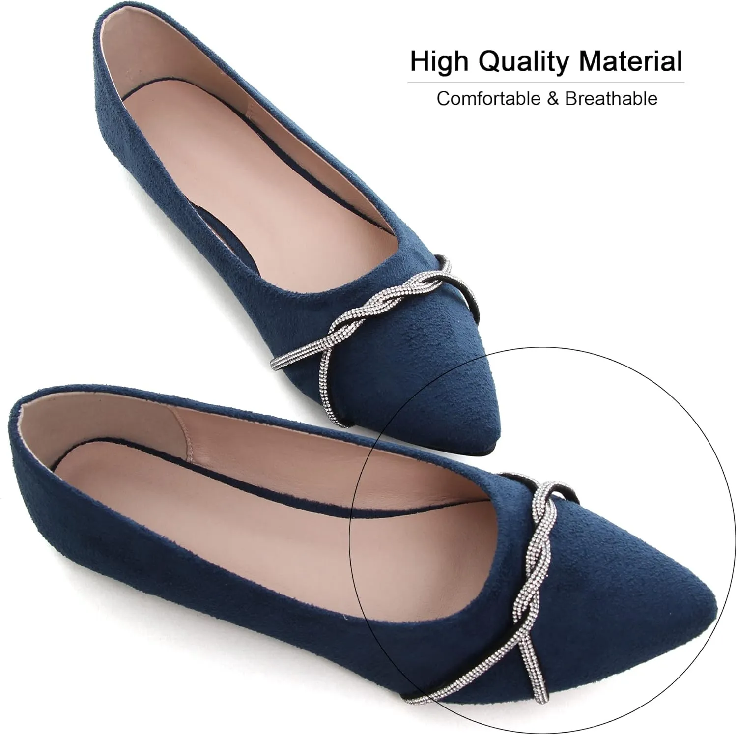 Dear Time Women's Pointed Toe Flat Shoes Rhinestone Chain Shiny Loafers Dress Comfortable Ballets Shoes for Office Work
