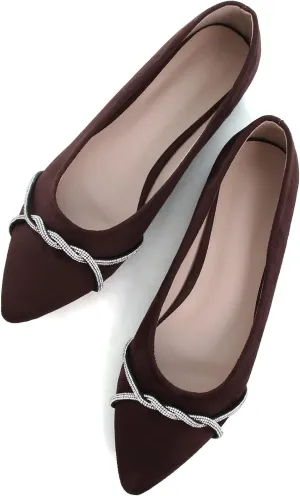Dear Time Women's Pointed Toe Flat Shoes Rhinestone Chain Shiny Loafers Dress Comfortable Ballets Shoes for Office Work