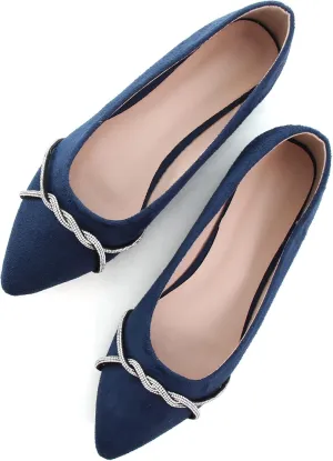 Dear Time Women's Pointed Toe Flat Shoes Rhinestone Chain Shiny Loafers Dress Comfortable Ballets Shoes for Office Work