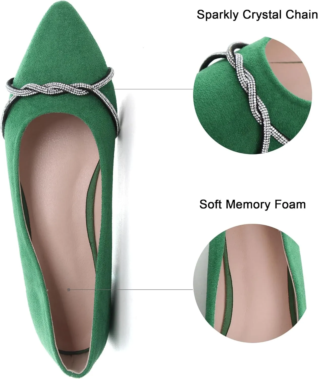 Dear Time Women's Pointed Toe Flat Shoes Rhinestone Chain Shiny Loafers Dress Comfortable Ballets Shoes for Office Work
